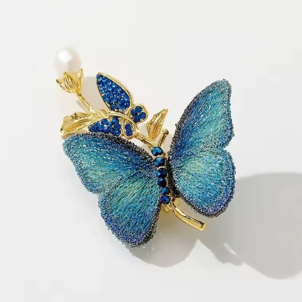Blue Butterfly Fabric Embroidered Brooch